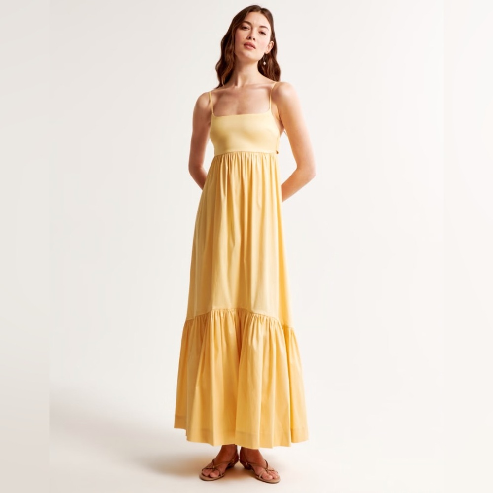 NWOT Abercrombie Drama Bow-Back Taffeta Maxi Dress in Sunny Yellow Size M